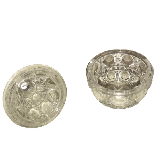 Small Miniature Pear Shaped Cut Glass Lidded Vintage Trinket Dish - Picture 5 of 8